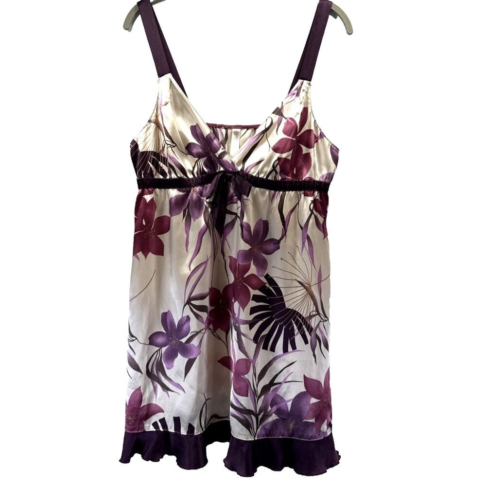 Gilligan & O'Mally Babydoll Slip Dress S Purple Floral‎ Ruffle Fairy Y2K Satin